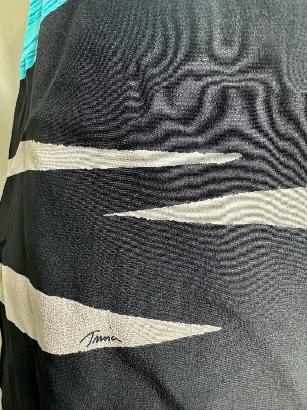 Trina Turk 100% Silk Shift Dress Blue Teal Abstract Print Lined Made USA Size 6 - Picture 5 of 11
